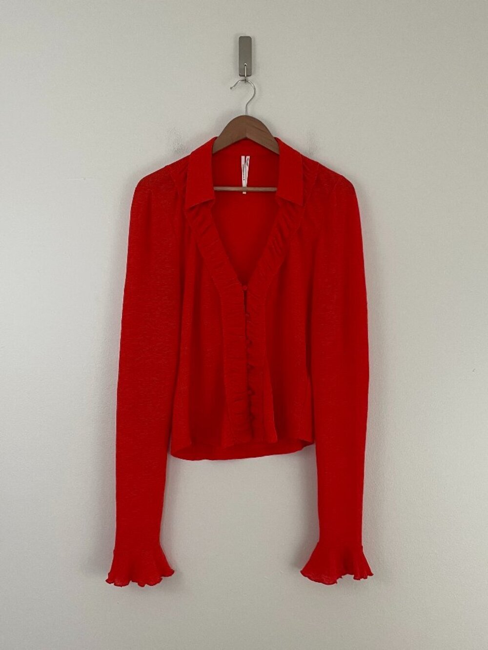 Anthropologie Coral Orange Textured Crepe Button Down Top Size Small